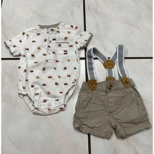 2/$25 ⭐️Little Lad Boy Infant Shirt & Short With Removable Suspenders Size 0-3 M